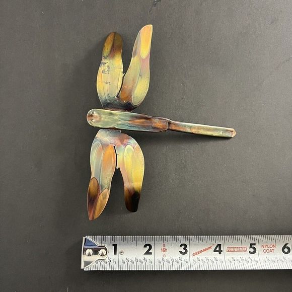 Flame Painted Copper Dragonfly Wall Hanging Decor Artisan Handmade Small 6” X 5” - Picture 4 of 6